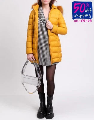 RRP€270 BOMBOOGIE Down Quilted Coat 3 / L Raccoon Fur Trim Stand-Up Collar Hood - Image 1 of 4