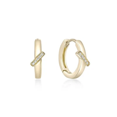 18K Yellow Gold Plated Silver Hoop Earrings with 0.04 Carat Lab Grown Diamond - Image 1 of 4