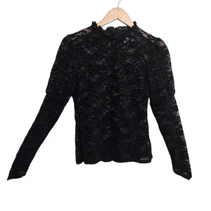 Killstar Spells schwarz Samt Spitze Stehkragen durchsichtig Top Damen Gr. M dunkel Vamp Goth - Bild 1 von 11