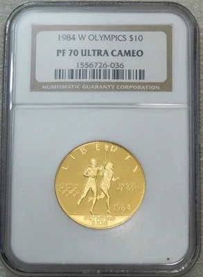1984-W Olympics $10 Gold NGC PF70 Ultra Cameo Proof almost 1/2 oz Gold #K381 - Image 1 of 4
