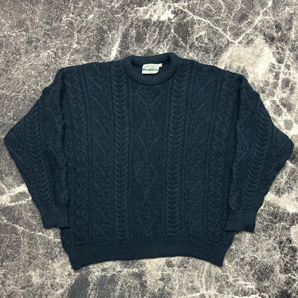 Aran Crafts Sweater Mens Large Wool Cable Knit Fisherman Green Blue Chunky Irish - Image 1 of 4