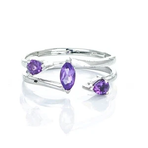 Natural Amethyst Ring Adjustable Sterling Silver Purple Gemstones Handmade - Picture 1 of 14