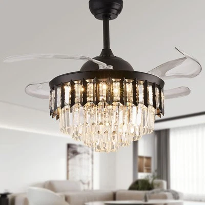 42 Inch Dimmable Chandelier Ceiling Fans, Crystal Fandelier Ceiling Fan with ... - Image 1 of 4