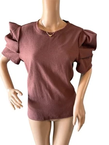 Shein Mauve Short Sleeve Puff Sleeve Top Blouse Sz Large - Picture 1 of 9