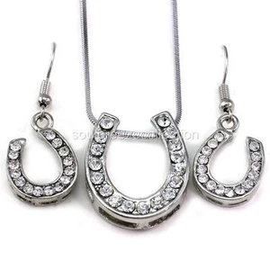 Lucky Western Cowboy Cowgirl Horseshoe Charm Pendant Necklace Dangle Earring Set - Picture 1 of 1