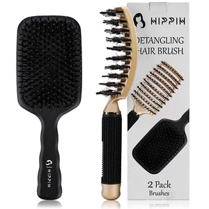 Paquete de 2 - Juego de cepillos para cabello de cerdas de jabalí HIPPI cepillos para desenredar - Imagen 1 de 6