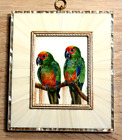 Riegel Lupenmalerei Bild Vögel Papagei "Goldscheitelsittiche" Rahmen 14,5x12,5
