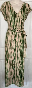 Vestido Doublju Mujeres Cuello en V Sin Mangas Cintura Envolvente Verde Beige Tie dye Largo S 2XL - Imagen 1 de 9