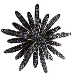 Vtg Silver-Tone Rhinestone Starburst Mum Flower Brooch Scarf Pin 2” Purple - Picture 1 of 10