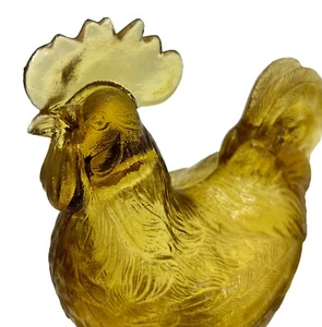 Plato de caramelo cubierto de vidrio ámbar amarillo gallo vintage pollo de granja - Imagen 1 de 15
