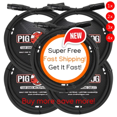 5 Pack Pig Hog PHM6 High Performance 8MM XLR Mic Cable, 6FT LIFETIME WARRANTY! - Image 1 of 4