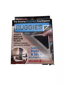 Ruggies Reusable Rug Grippers 4 Pack Stopper Pad Washable Carpet Floor Mat Black - Picture 1 of 2