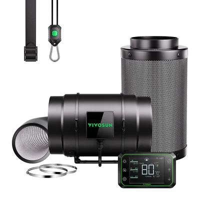 VIVOSUN AeroZesh G8 8'' 725 CFM Inline Duct Fan w/E42A,Carbon Filter & Ducting - Image 1 of 4