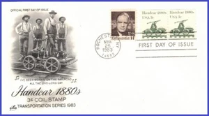 USA3 #1898 PL #4 U/A ARTCRAFT FDC PNC2 Handcar 1880s Coil - Bild 1 von 1