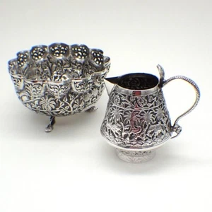 Kutch Indian Creamer and Sugar Bowl Set 970 Silver Snake Handle - Picture 1 of 4