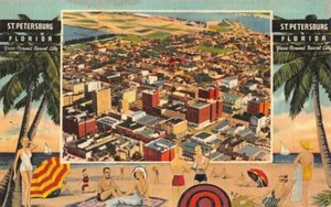 ST. PETERSBURG, FL Strandgrenze Badeschönheiten1942 Leinen Vintage Postkarte - Bild 1 von 2