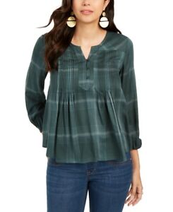Style & Co Women's Plaid Pleated Top Green Size Petite X-Large