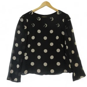 AKRIS Black And Cream Polka Dot Sequin Embellished Pure Silk Blouse Size UK 12 - Picture 1 of 24