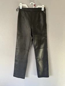 Clio Petites 100% Leather Black Pants For Women Size 2 P - Picture 1 of 5