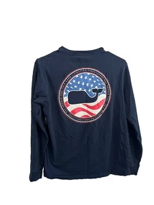 Vineyard Vines Kids Longsleeve Tshirt American Flag Whale Size L/16 Navy Blue - Picture 1 of 7