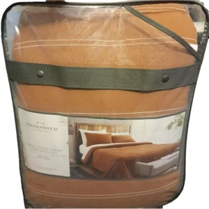 Brand New Threshold Simple Woven Stripe King Comforter & Sham Set Color Cognac - Picture 1 of 11