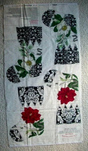 Joyeux Noel Poinsettia & Magnolia Christmas stockings fabric panel  - Picture 1 of 3