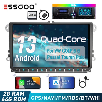 9" Android 13 Carplay Autoradio GPS Navigation 2+64G Per VW GOLF 5 6 Plus Caddy - Immagine 1 di 4