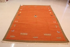 Genuine Hand -Woven Dhurrie Kilim100% Wool Pile 5.6 X8.0 Ft 75% OFF GREAT DEAL - Picture 1 of 7