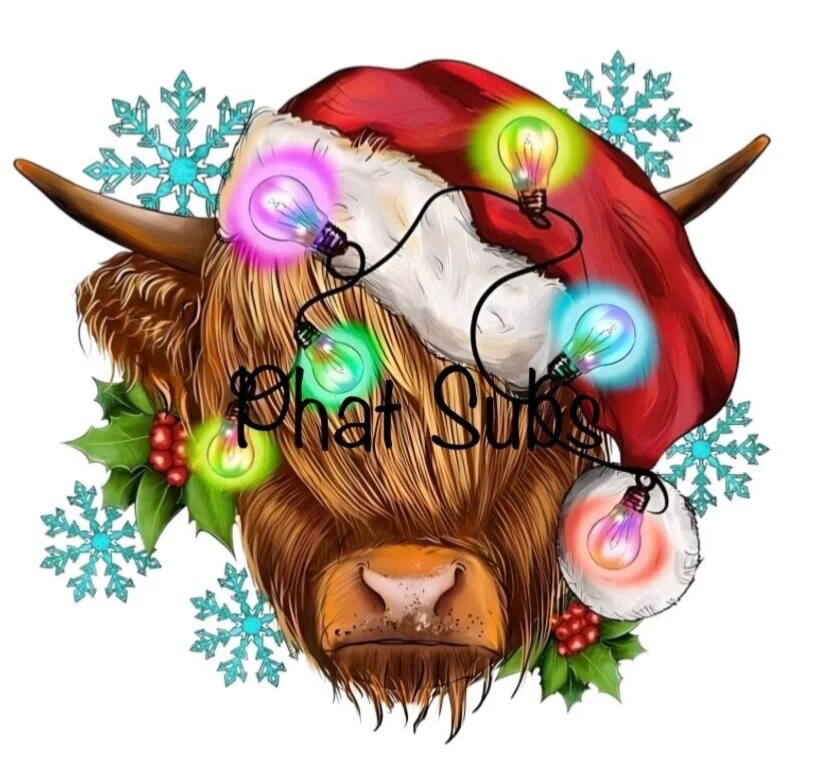 Impresión por sublimación Navidad Highland Vaca lista para imprimir transferencia de calor Foto 1 de 1