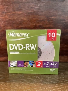 Memorex DVD-RW 4.7 GB 120min 10 Pack Blank Storage Media Rewritable Cds New - Picture 1 of 3