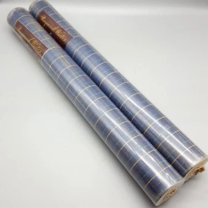 2 Raymond Waites Vinyl Blue Plaid Wallpaper Double Rolls #30661840, Lot 511, NOS - Picture 1 of 8