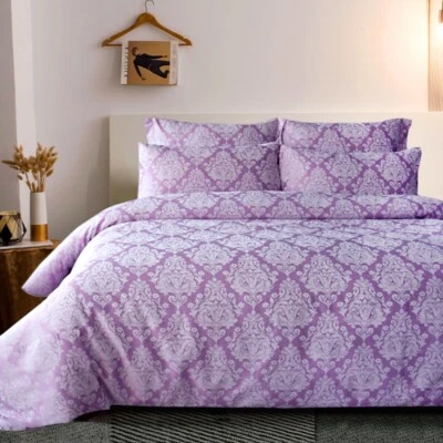 Damask Jacquard Duvet Cover Set,Vintage Bedding Queen King Paisly Lilac lavender - Image 1 of 4