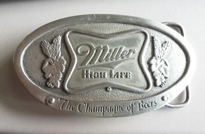 VINTAGE 1975 **MILLER HIGH LIFE** THE CHAMPAGNE OF BEERS Pewter Belt Buckle - Picture 1 of 3