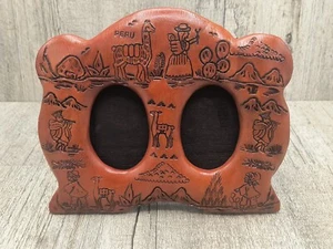Leather Wrapped Wooden Owl Face Dual 4x6 Photo Frame Peru - Picture 1 of 9