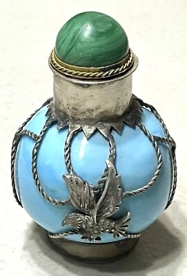 Botella de tabaco de perfume vintage antigua china de vidrio montada en metal con marca antigua Foto 1 de 4