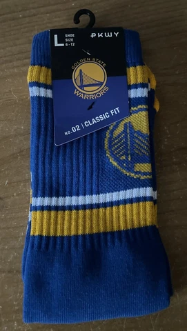 Golden State Warriors NBA Large Mens Socks Fits 6-12 PKWY Stripe Crew Thompson Cover
