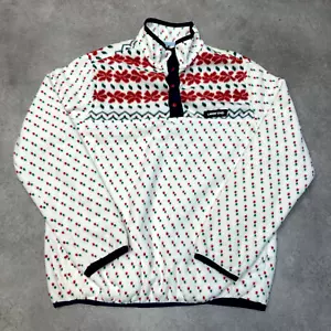 Lands End Crazy Fleece Womens Small Y2K Snap T Poinsetta Sweatshirt, White - Picture 1 of 8