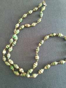  Paper Bead necklace multi colored greens/gray/black/orange .made in Uganda NWOT - Picture 1 of 3