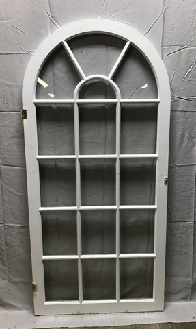 Antique 16 Lite Arched Dome Top 27x57 White Cabinet Window Old VTG 1970-22B Cover