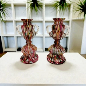 Paar Franz Welz Waben Spritzer Glas Trophäenvasen - 6,5 cm hoch - Bild 1 von 9