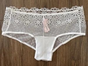 Victoria's Secret Panties Cheeky Panty White Dotted Mesh Eyelet Flowers Large L - Picture 1 of 8