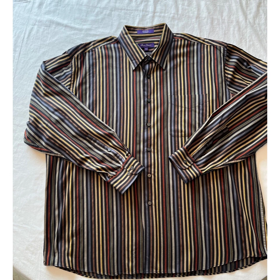 Camisa abotonada manga larga a rayas múltiples para hombre Alan River XXL 100 % algodón Foto 1 de 4
