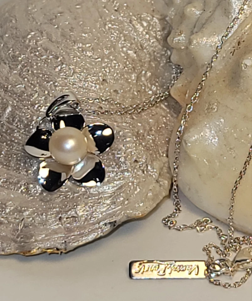 Colar de pérolas flor prata esterlina pérola cultivada 18 em bamantel fresh bloom - Imagem 1 de 1