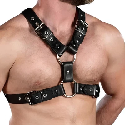 FOND OF MILITARY MENS LEATHER ADJUSTABLE STRAP CHEST HALF HARNESS GAY CLUB-WEAR COSTUME