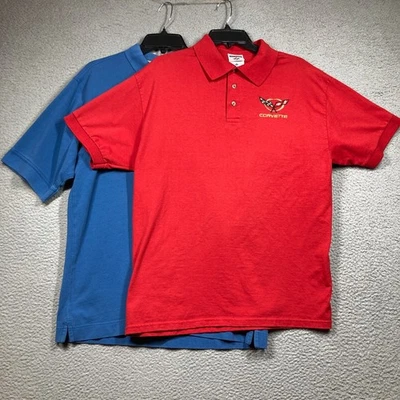 Corvette Logo Polo Shirts Men's Medium and Large Red Blue Lot of 2 Short Sleeve - Image 1 of 4