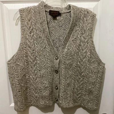 Eddie Bauer Beige Button Down VINTAGE Sweater Vest Unisex Size M Pops Of Color - Image 1 of 4