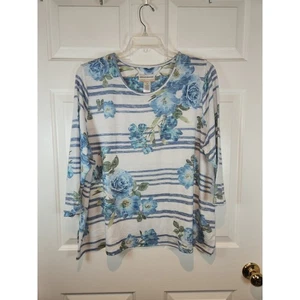 Women's sz 2X White Blue Floral Sweater Lightweight 3/4 Sleeves Alfred Dunner - Picture 1 of 8