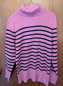 Lauren by Ralph Lauren Vintage Rollkragenpullover rosa marine LS gestreift gerippt Large - Bild 1 von 5