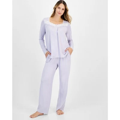 Conjunto de pijama Henley Charter Club para mujer con ribete de encaje - lavado lila XXL Foto 1 de 3
