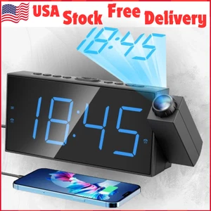 Alarm Clocks Digital Projection LED Display for Bedrooms, USB Charger 12/24H DST - Picture 1 of 12